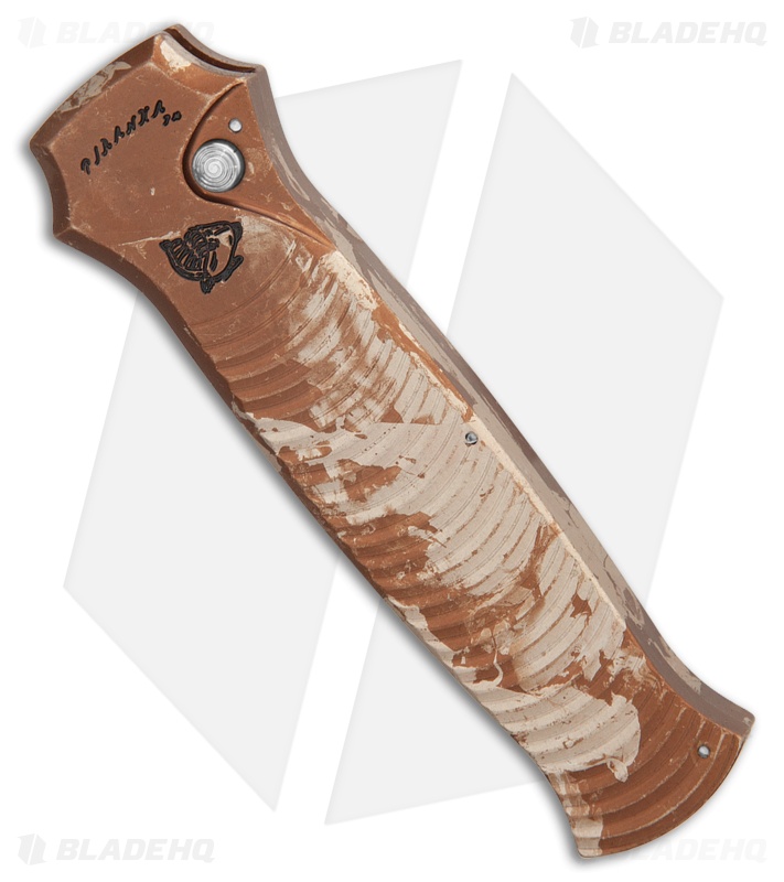 Piranha Bodyguard Automatic Knife Desert Camo (3.3" Stonewash Serr)