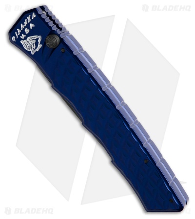 Piranha Crossfire Automatic Knife Blue Aluminum (3.1" Black Serrated) P-23BTS