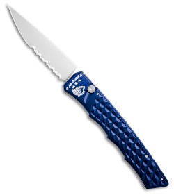 Piranha Crossfire Automatic Knife Blue Aluminum (3.1" Mirror Serrated) P-23BS