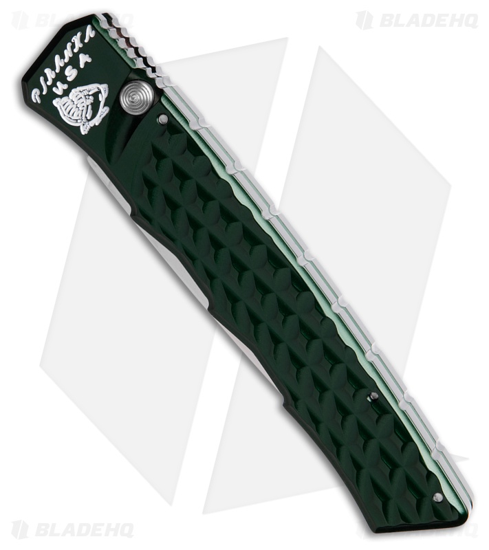 Piranha Crossfire Automatic Knife Green Aluminum (3.1" Mirror) P-23G