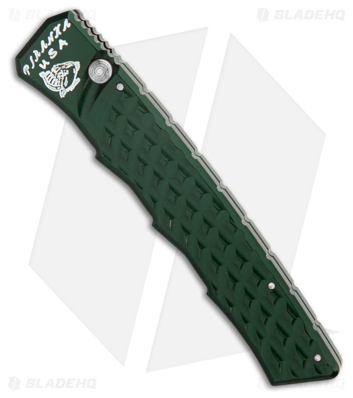 Piranha Crossfire Automatic Knife Green Aluminum (3.1" Mirror Serrated) P-23GS