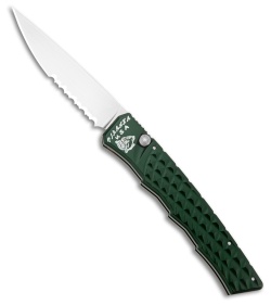 Piranha Crossfire Automatic Knife Green Aluminum (3.1" Mirror Serrated) P-23GS