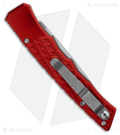 Piranha Crossfire Automatic Knife Red Aluminum (3.1" Mirror Serrated) P-23RS