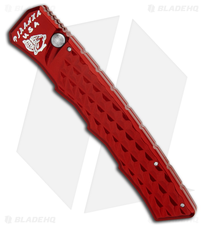 Piranha Crossfire Automatic Knife Red Aluminum (3.1" Mirror Serrated) P-23RS