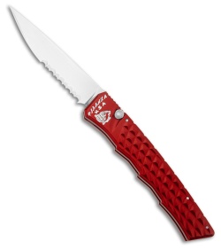 Piranha Crossfire Automatic Knife Red Aluminum (3.1" Mirror Serrated) P-23RS