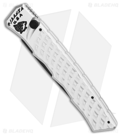 Piranha Crossfire Automatic Knife Silver Aluminum (3.1" Black Serrated) P-23STS