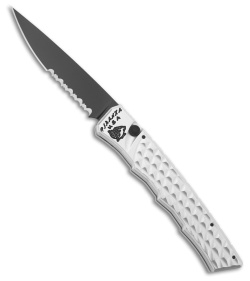 Piranha Crossfire Automatic Knife Silver Aluminum (3.1" Black Serrated) P-23STS