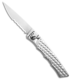 Piranha Crossfire Automatic Knife Silver Aluminum (3.1" Mirror Serrated) P-23SS