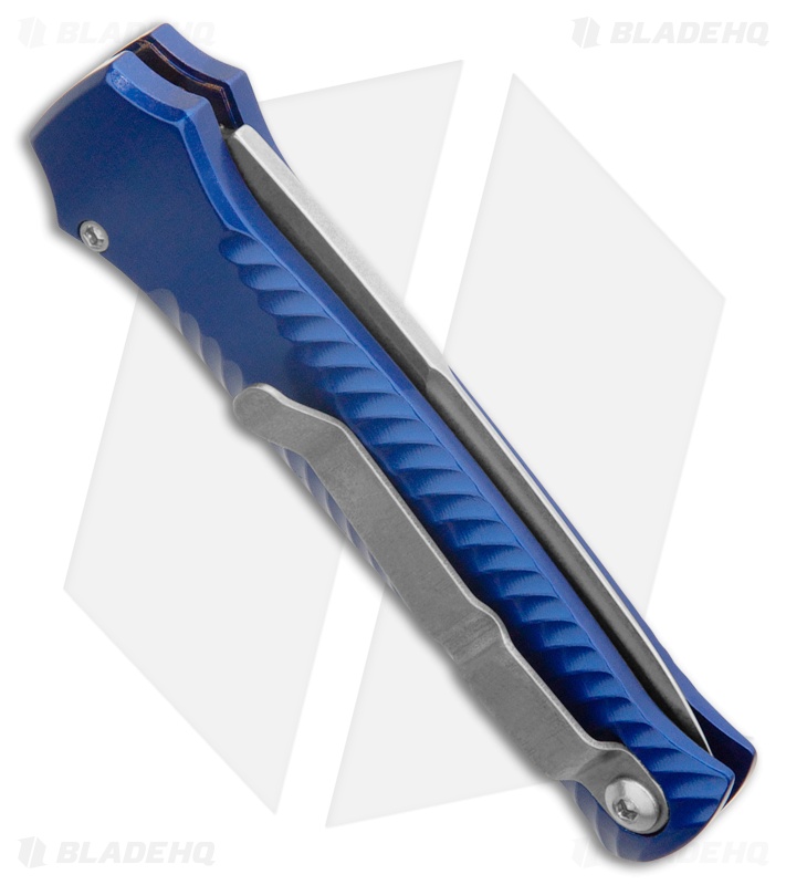 Piranha Mini-Guard Automatic Knife Blue Aluminum (2.9" Stonewash Serr)