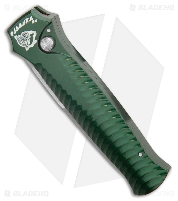 Piranha Mini-Guard Automatic Knife Green Aluminum (2.9" Stonewash Plain)