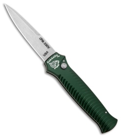 Piranha Mini-Guard Automatic Knife Green Aluminum (2.9" Stonewash Plain)