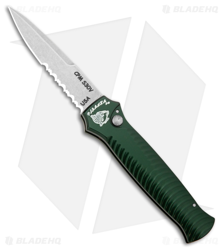 Piranha Mini-Guard Green Automatic Knife (2.9" Stonewash Serr)