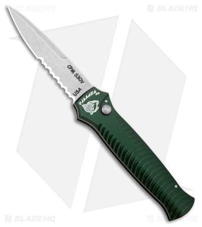 Piranha Mini-Guard Green Automatic Knife (2.9" Stonewash Serr)