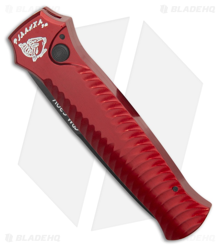 Piranha Mini-Guard Red Tactical Automatic Knife (2.9" Black Plain)