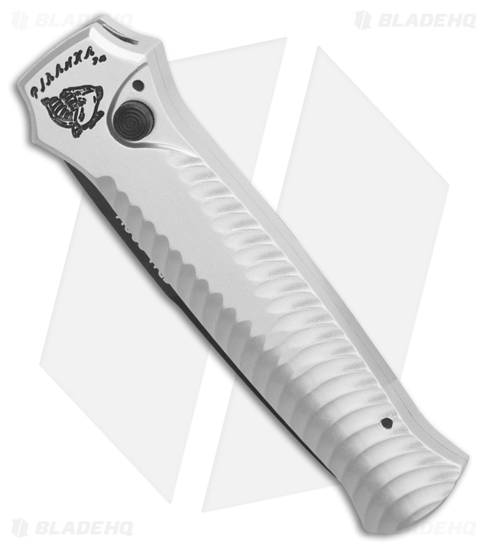 Piranha Mini-Guard Tactical Automatic Knife Silver (2.9" Black Serr)