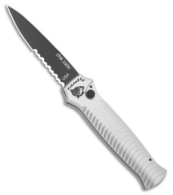 Piranha Mini-Guard Tactical Automatic Knife Silver (2.9" Black Serr)