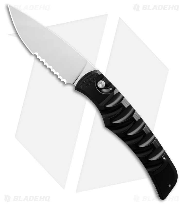 Piranha Paradox Automatic Knife Black Aluminum (3.1" Mirror Serrated) P-24BKS