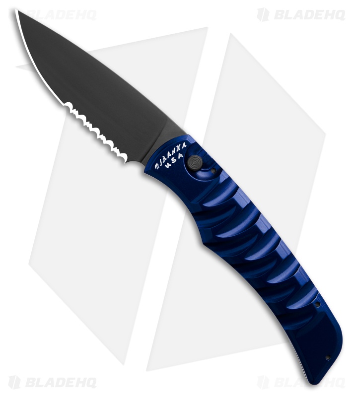 Piranha Paradox Automatic Knife Blue Aluminum (3.1" Black Serrated) P-24BTS