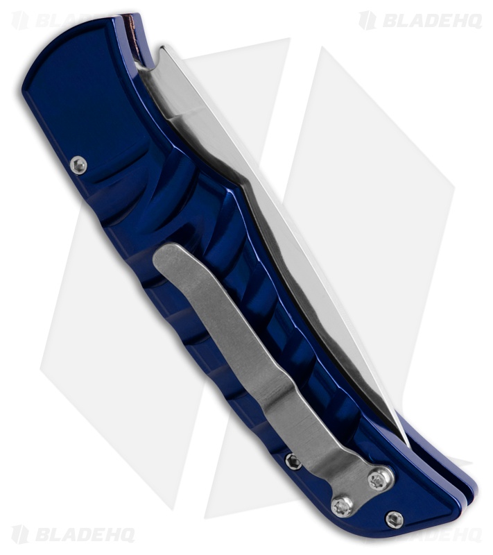 Piranha Paradox Automatic Knife Blue Aluminum (3.1" Mirror Serrated) P-24BS