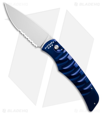 Piranha Paradox Automatic Knife Blue Aluminum (3.1" Mirror Serrated) P-24BS