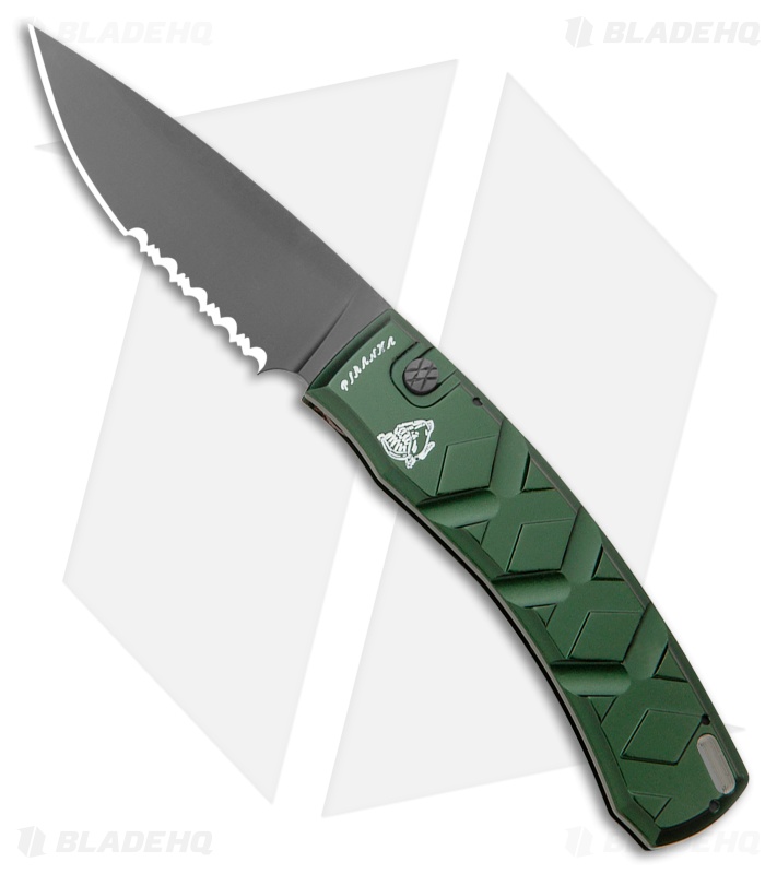 Piranha Paradox Automatic Knife Green Aluminum (3.1" Black Serrated) P-24GTS
