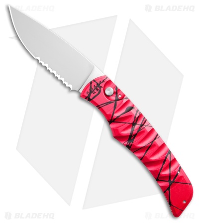 Piranha Paradox Automatic Knife Pink Aluminum (3.1" Mirror Serrated) P-24PKS