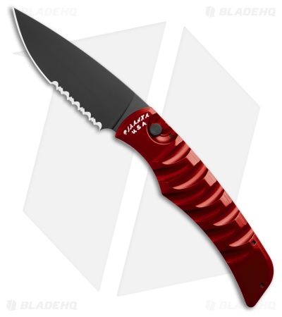 Piranha Paradox Automatic Knife Red Aluminum (3.1" Black Serrated) P-24RTS