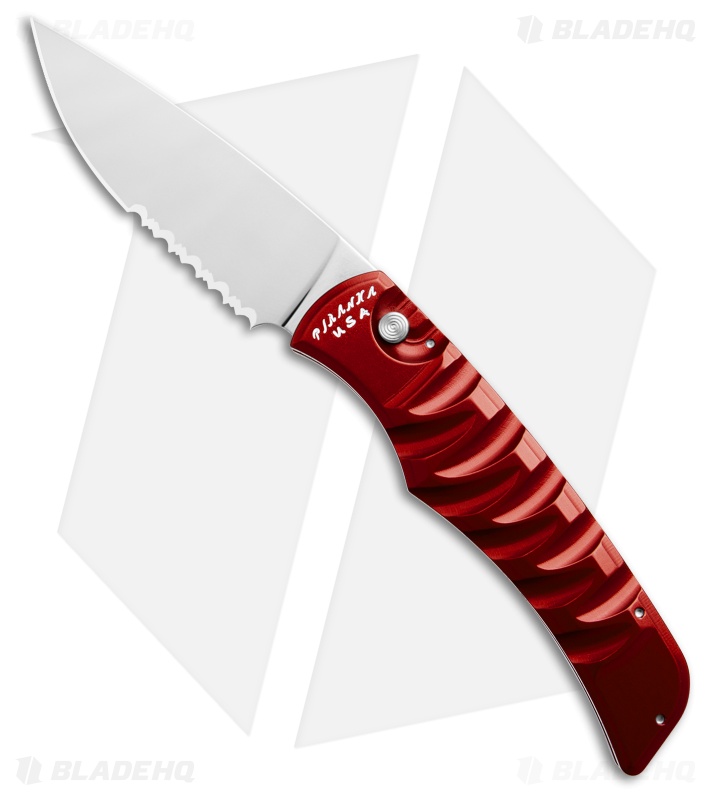 Piranha Paradox Automatic Knife Red Aluminum (3.1" Mirror Serrated) P-24RS