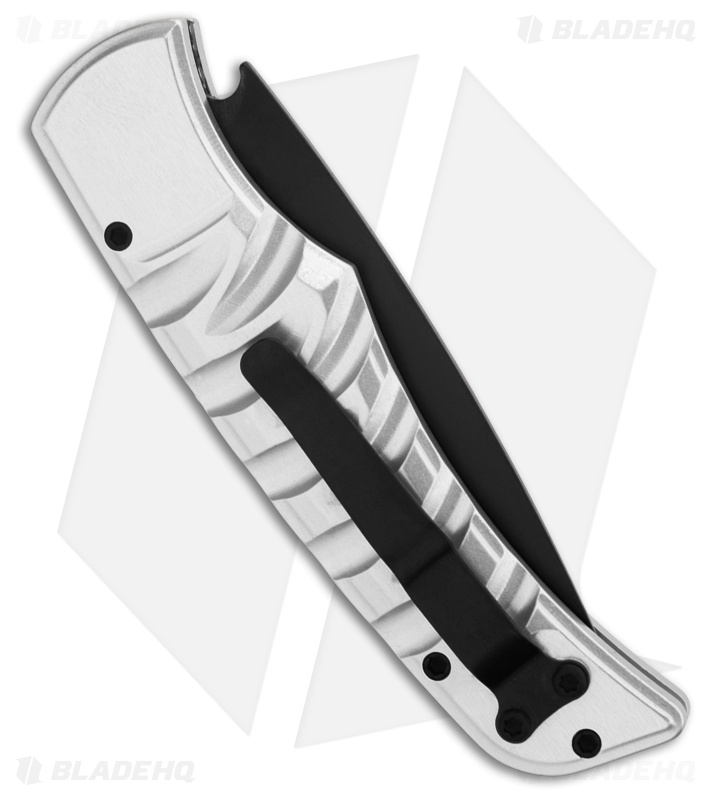 Piranha Paradox Automatic Knife Silver Aluminum (3.1" Black Serrated) P-24STS