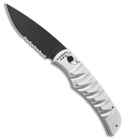 Piranha Paradox Automatic Knife Silver Aluminum (3.1" Black Serrated) P-24STS