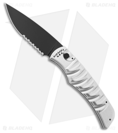 Piranha Paradox Automatic Knife Silver Aluminum (3.1" Black Serrated) P-24STS