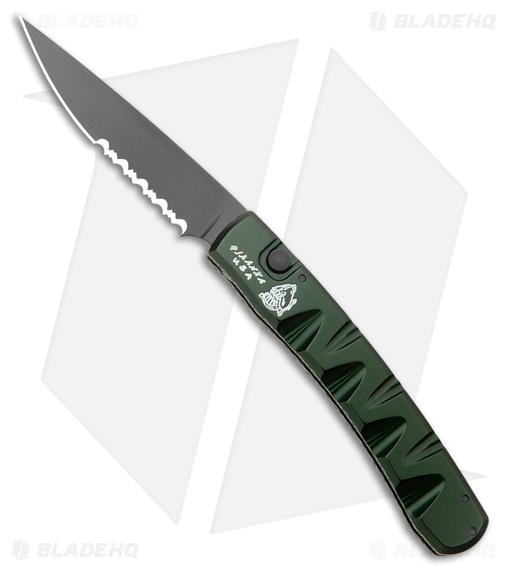 Piranha Virus Automatic Knife Green Marble Tactical (3.25" Black Serr)