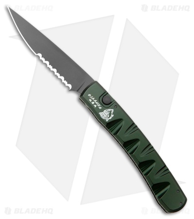 Piranha Virus Automatic Knife Green Marble Tactical (3.25" Black Serr)