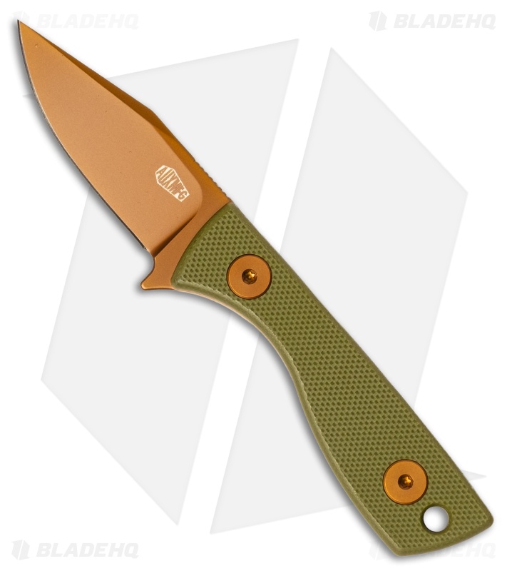Auxiliary Manufacturing Runt Fixed Blade Knife Green G-10 (2.1" Rose)