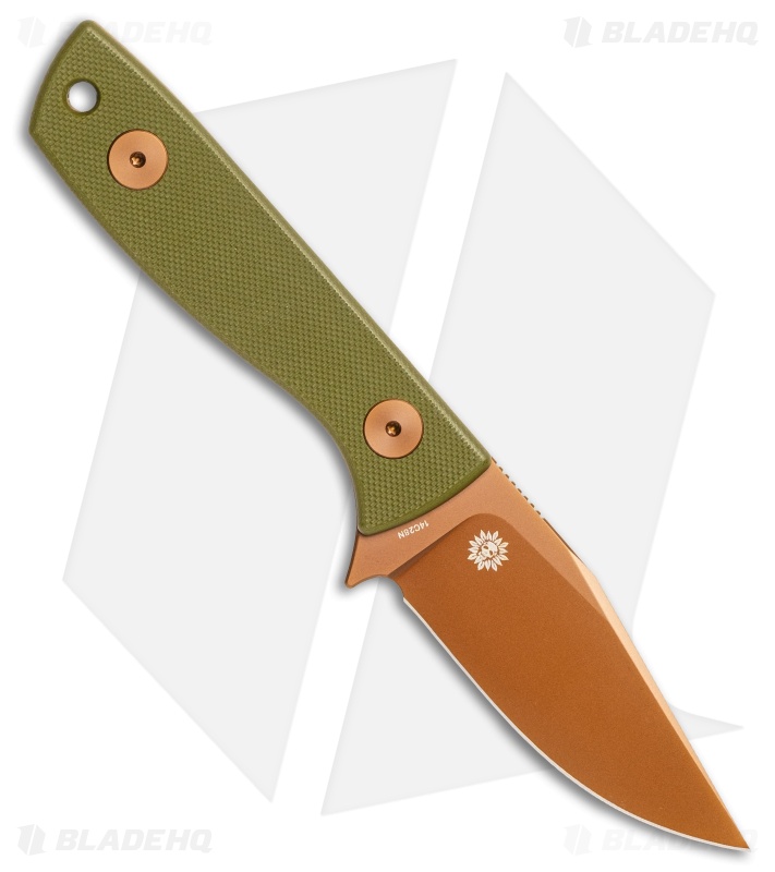 Auxiliary Manufacturing Runt XL Fixed Blade Knife Green G-10 (3" Rose PVD)