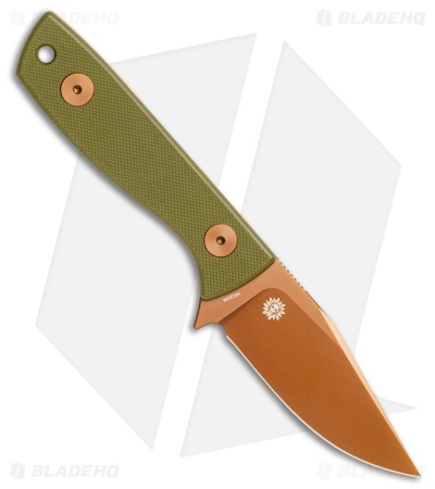 Auxiliary Manufacturing Runt XL Fixed Blade Knife Green G-10 (3" Rose PVD)