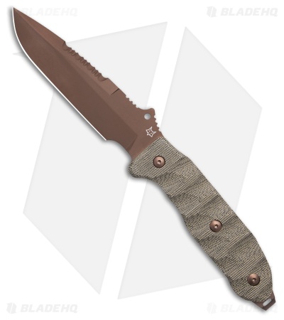 Fox Audax Fixed Blade Knife Green Canvas Micarta (5.00"  PVD Bronze)
