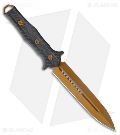 Heretic Knives Nephilim Fixed Blade Knife Carbon Fiber (6.5" Gold Ti Nitride)