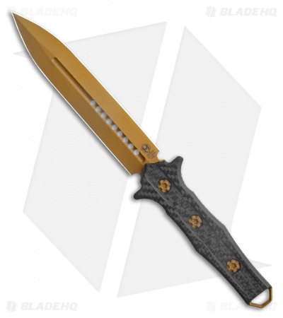 Heretic Knives Nephilim Fixed Blade Knife Carbon Fiber (6.5" Gold Ti Nitride)