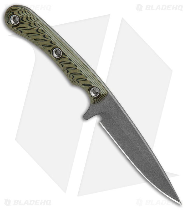 RMJ Tactical Sparrow Fixed Blade Knife Dirty Olive G-10 (3" Gray Cerakote)