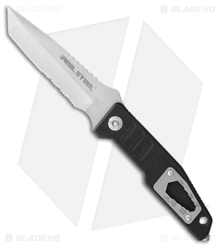 Real Steel T99T Tanto Fixed Blade Knife Black G-10 (4.6" Stonewash Serr)