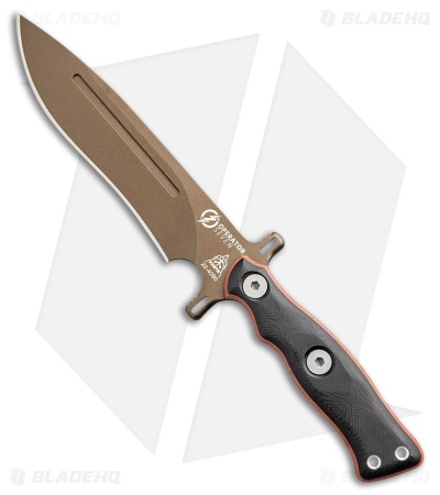 TOPS Knives Operator 7 Fixed Blade Knife Black G-10/Tan Micarta (7.25" Bronze)