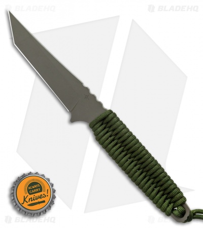 Toor Knives Kingpin Tanto Fixed Blade Knife Ranger Green Paracord (4" Gray)