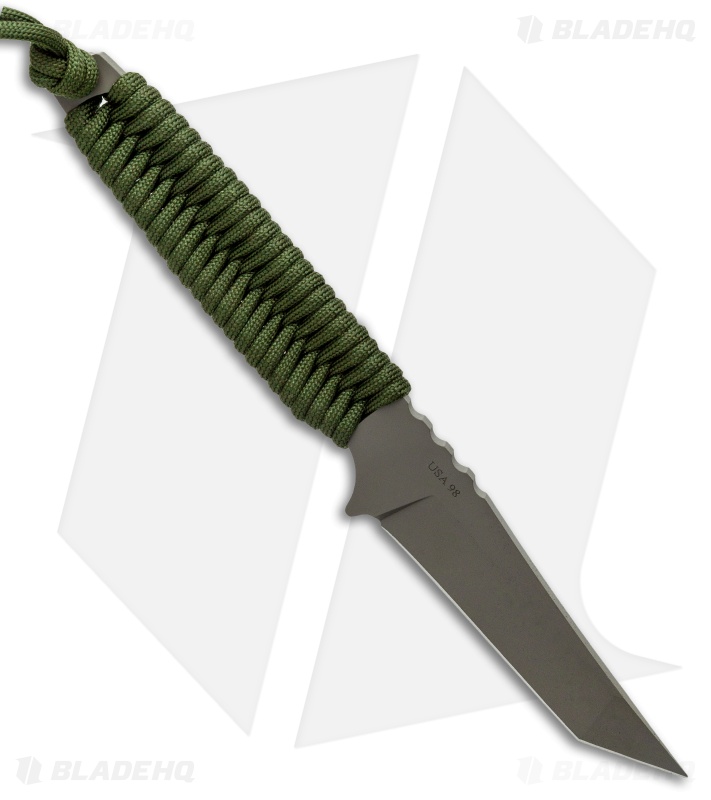 Toor Knives Kingpin Tanto Fixed Blade Knife Ranger Green Paracord (4" Gray)