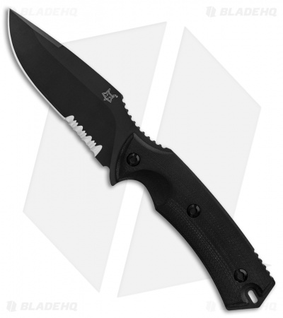 Fox Knives Felin Fixed Blade Knife Black G-10 (4.12" Black Serr) FX-517 S