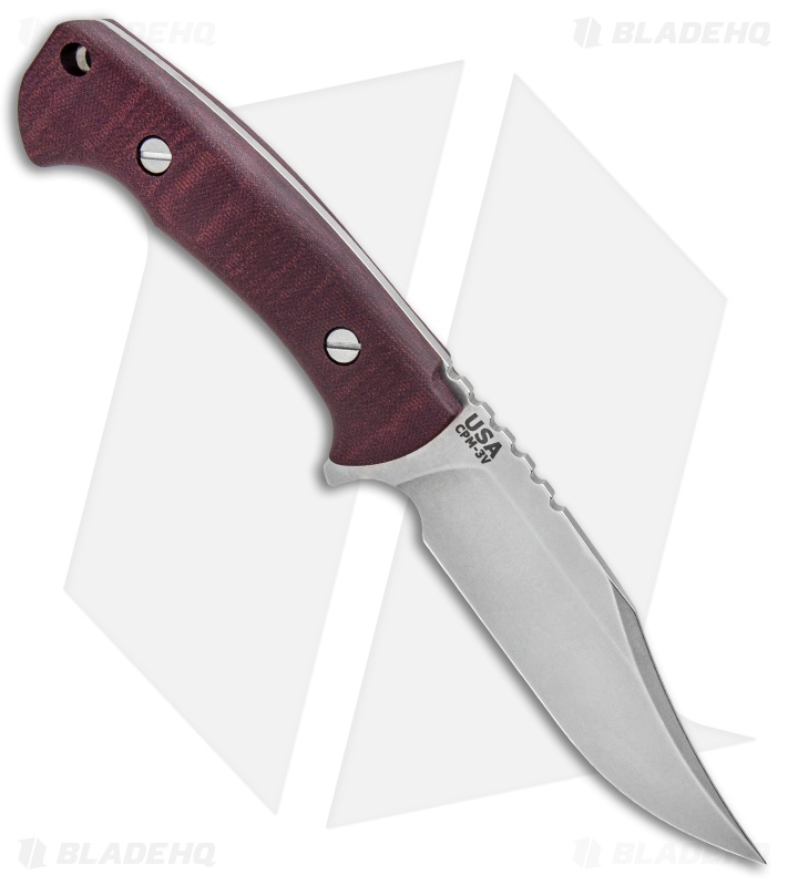 Hinderer Knives The Ranch Bowie Fixed Blade Burgundy Micarta