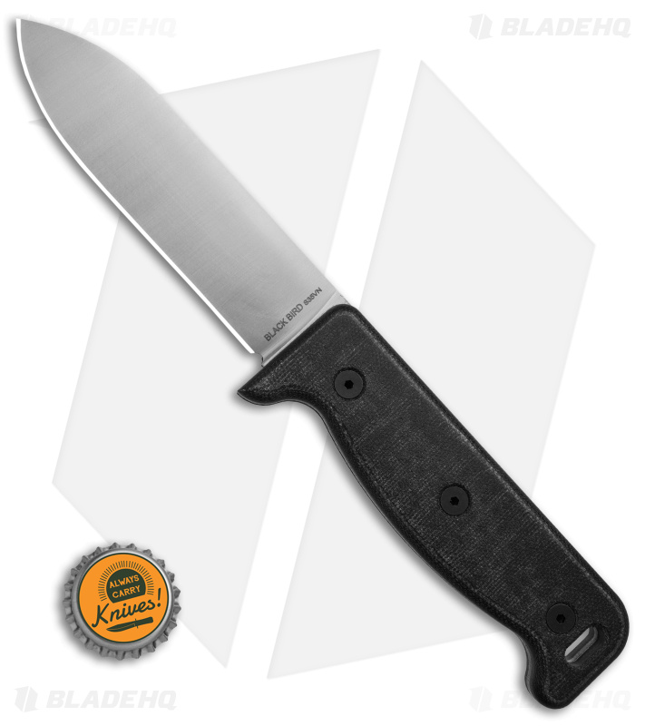 Ontario Black Bird Fixed Blade Knife Black Micarta w/ Sheath (5" Satin S35VN)