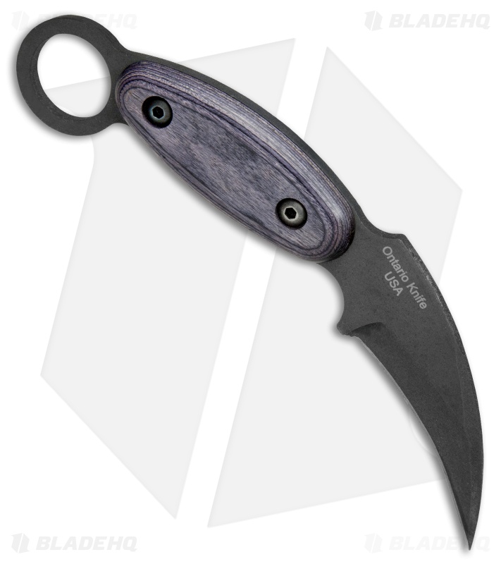 Ontario Curve Karambit Fixed Blade Knife Lam. Hardwood (3.8" Black) 8701 OKC