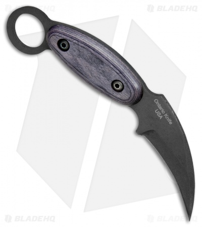Ontario Curve Karambit Fixed Blade Knife Lam. Hardwood (3.8" Black) 8701 OKC