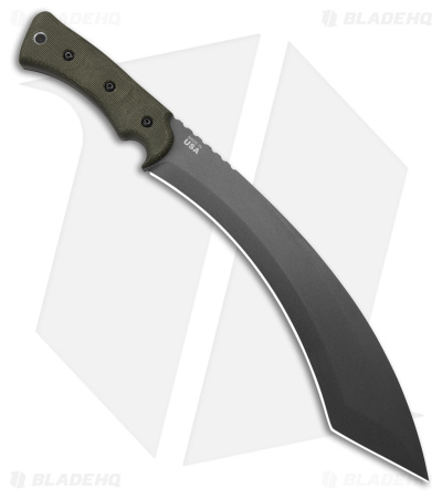 Tops Knives A-Klub Tungsten Fixed Blade Knife Grn Micarta (12"Tungsten Cerakote)